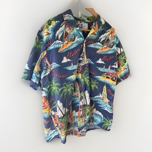 Vintage 70s-80s RJC Hawaiian Shirt Mens XL "Aloha Surf" Rare Aloha Surfing Print